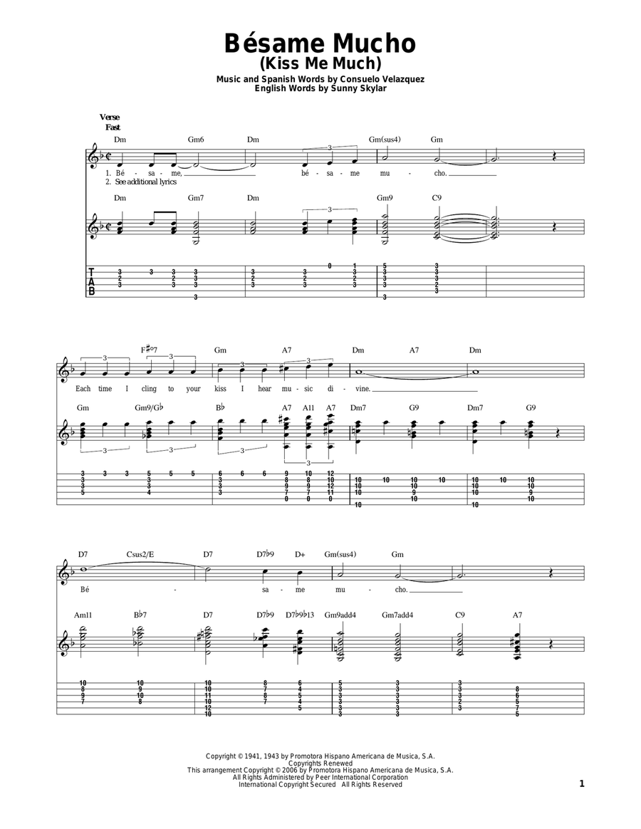 Besame Mucho (Kiss Me Much) Electric Guitar scores gallery preview page 1