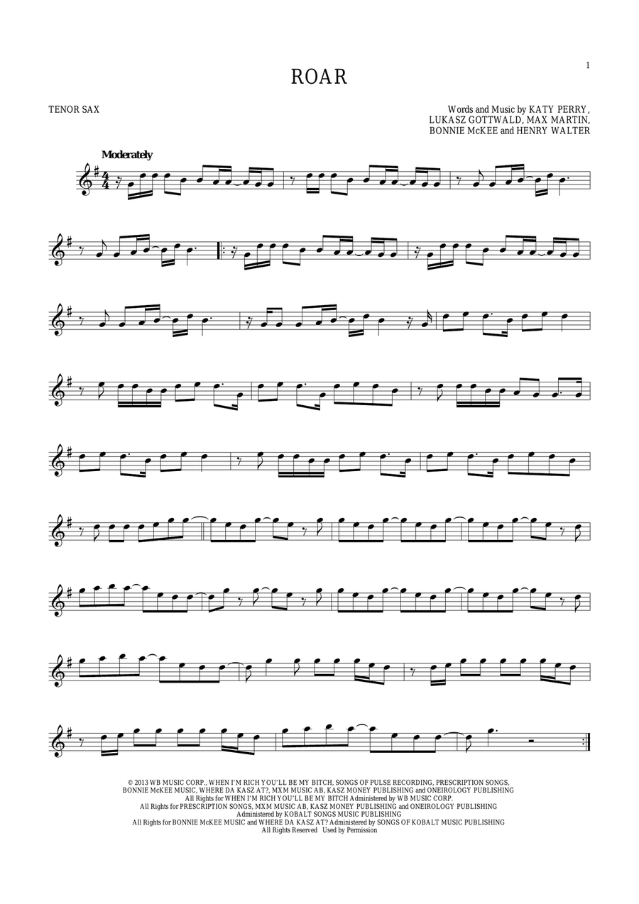Roar Tenor Saxophone scores gallery preview page 1