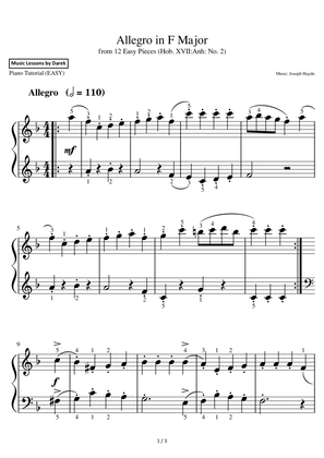 Book cover for Allegro in F Major (EASY PIANO) from 12 Easy Pieces (Hob. XVII:Anh: No. 2) [Joseph Haydn]