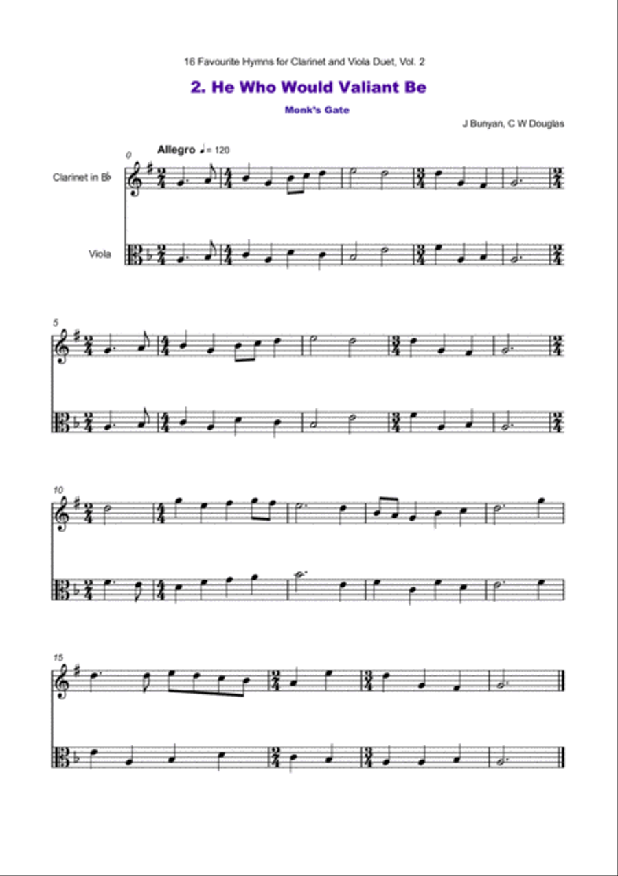16 Favourite Hymns Vol.2 for Clarinet and Viola Duet Clarinet scores gallery preview page 3