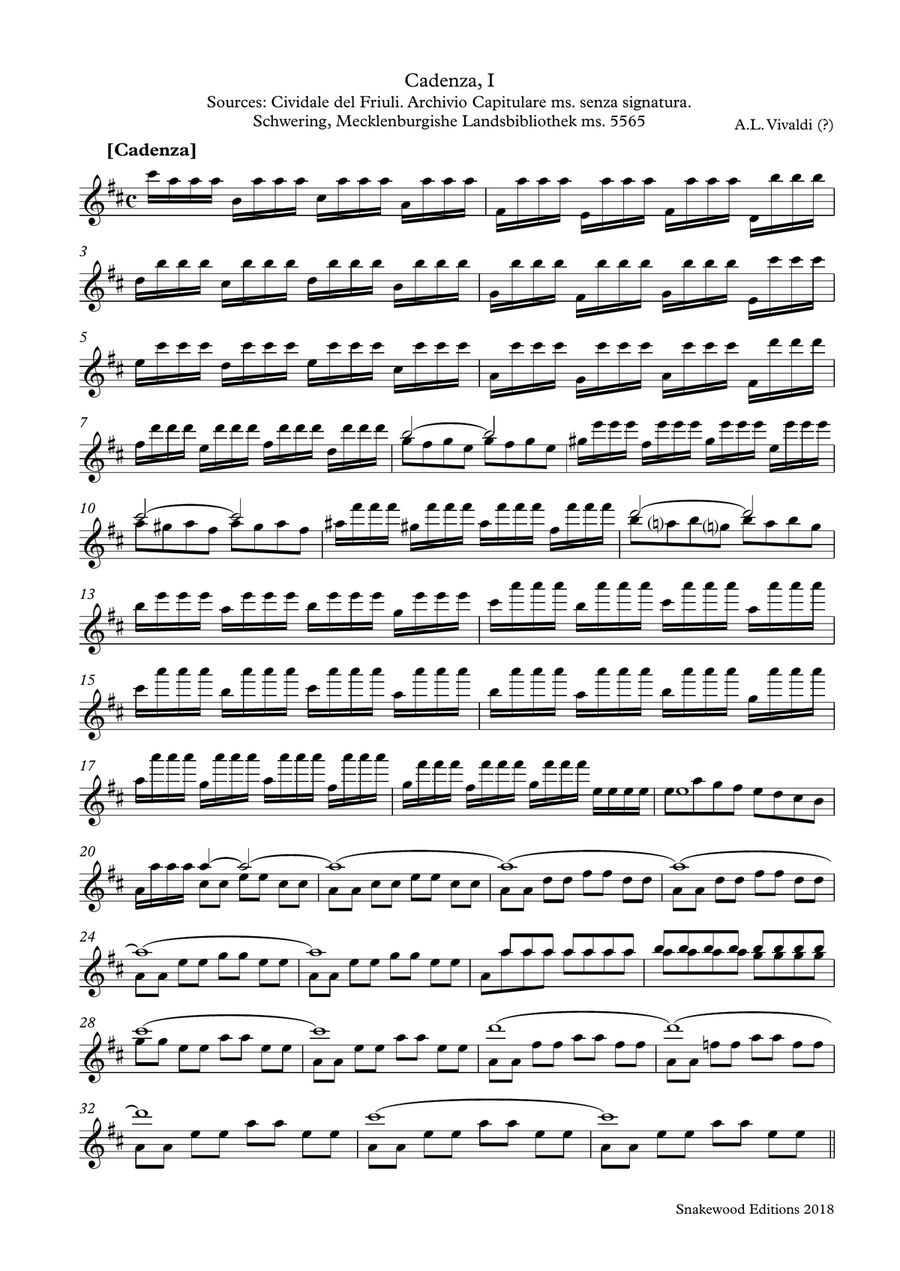 Vivaldi – 3 Cadenzas for Concerto RV 208 