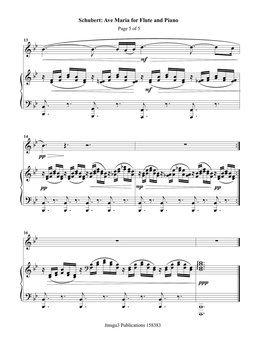Schubert: Ave Maria for Flute & Piano Flute Solo scores gallery preview page 5