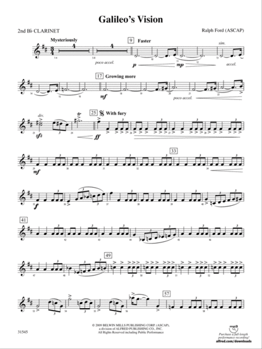 Galileo's Vision: 2nd B-flat Clarinet Full Orchestra scores gallery preview page 1