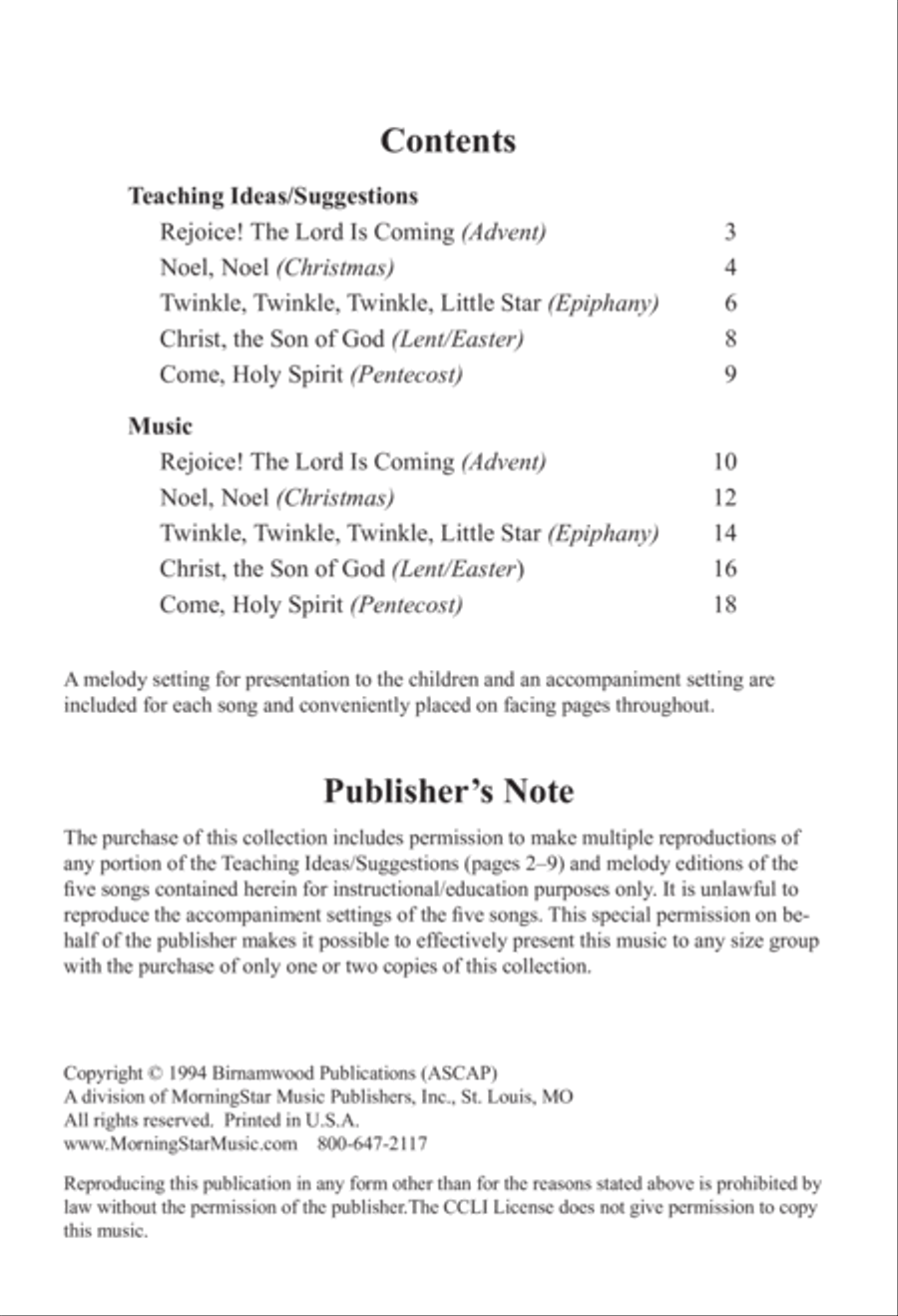 Five for 3's, 4's, & 5's Unison Choir scores gallery preview page 2