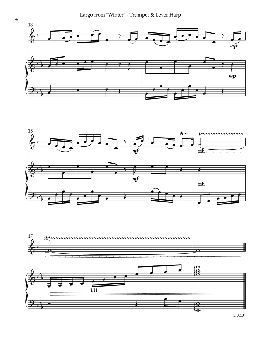 Largo from “Winter”, Duet for Bb Trumpet & Lever Harp Trumpet Duet scores gallery preview page 4