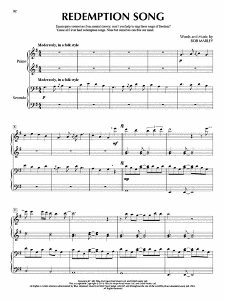 Bob Marley for Piano Duet 1 Piano, 4-Hands scores gallery preview page 4