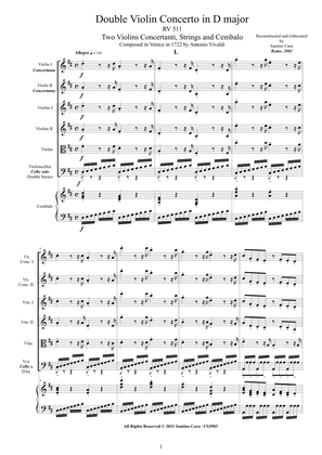 Vivaldi - Double Violin Concerto in D major RV 511 for Two Violins, Strings and Cembalo