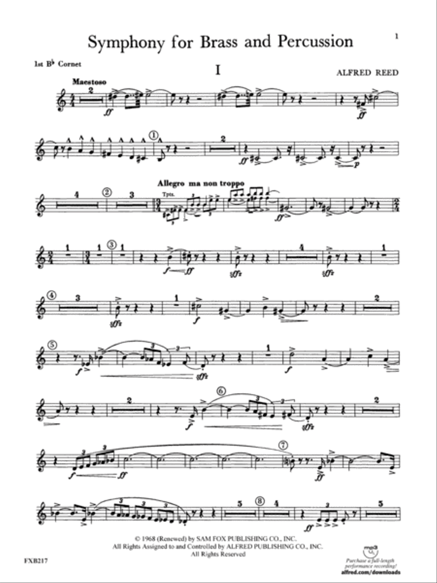 Symphony for Brass and Percussion: 1st B-flat Cornet Concert Band scores gallery preview page 1