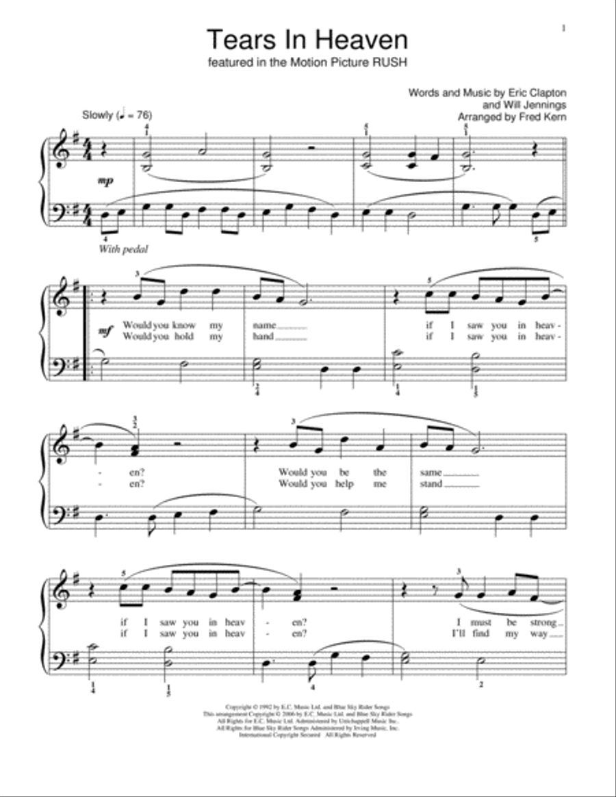 Tears In Heaven Tears In Heaven Piano Method scores gallery preview page 1