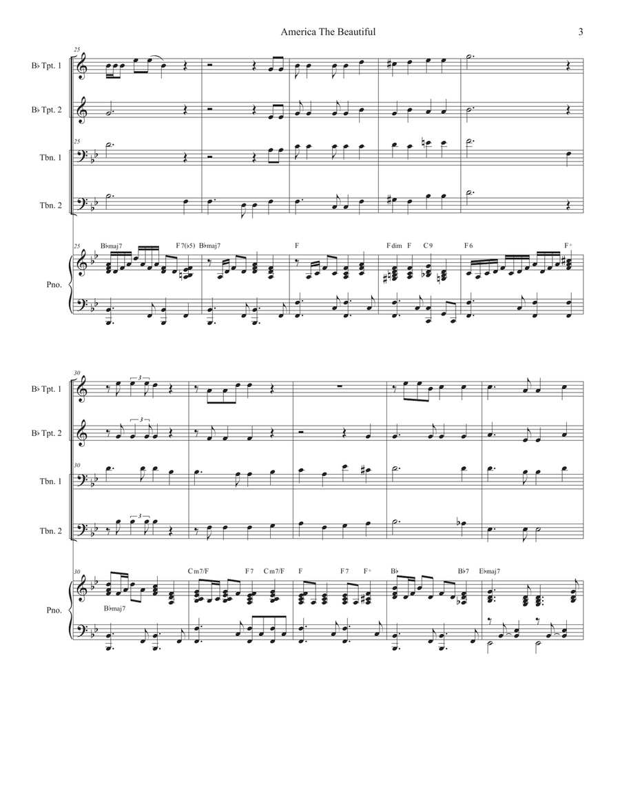 America The Beautiful (Brass Quartet and Piano - Alternate Version) Brass Quartet scores gallery preview page 4