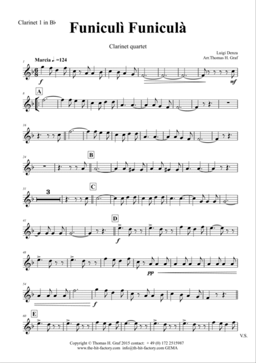 Funiculi Funicula - Italian Evergreen - Clarinet Quartet Clarinet Quartet scores gallery preview page 5