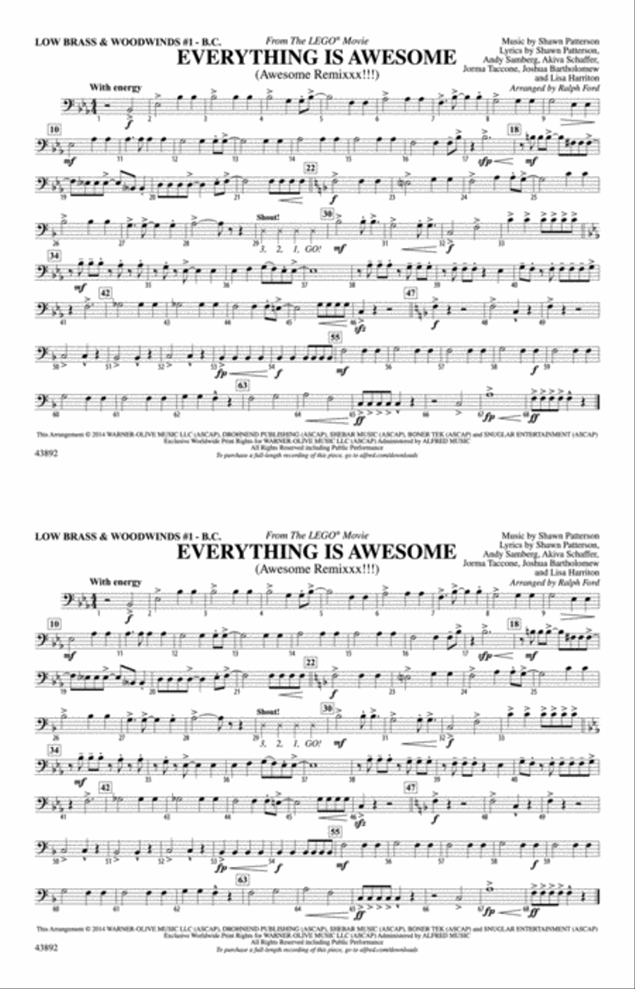 Everything Is Awesome (from The Lego® Movie): Low Brass & Woodwinds #1 - Bass Clef Marching Band scores gallery preview page 1