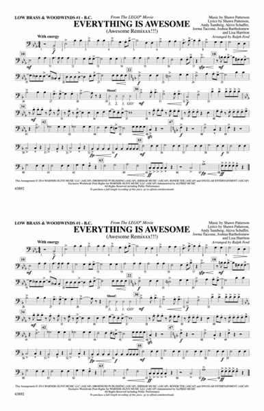 Everything Is Awesome (from The Lego® Movie): Low Brass & Woodwinds #1 - Bass Clef