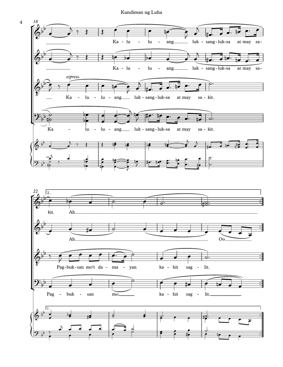 Kundiman ng Luha. A Filipino love song, SATB a-cappella 4-Part scores gallery preview page 4