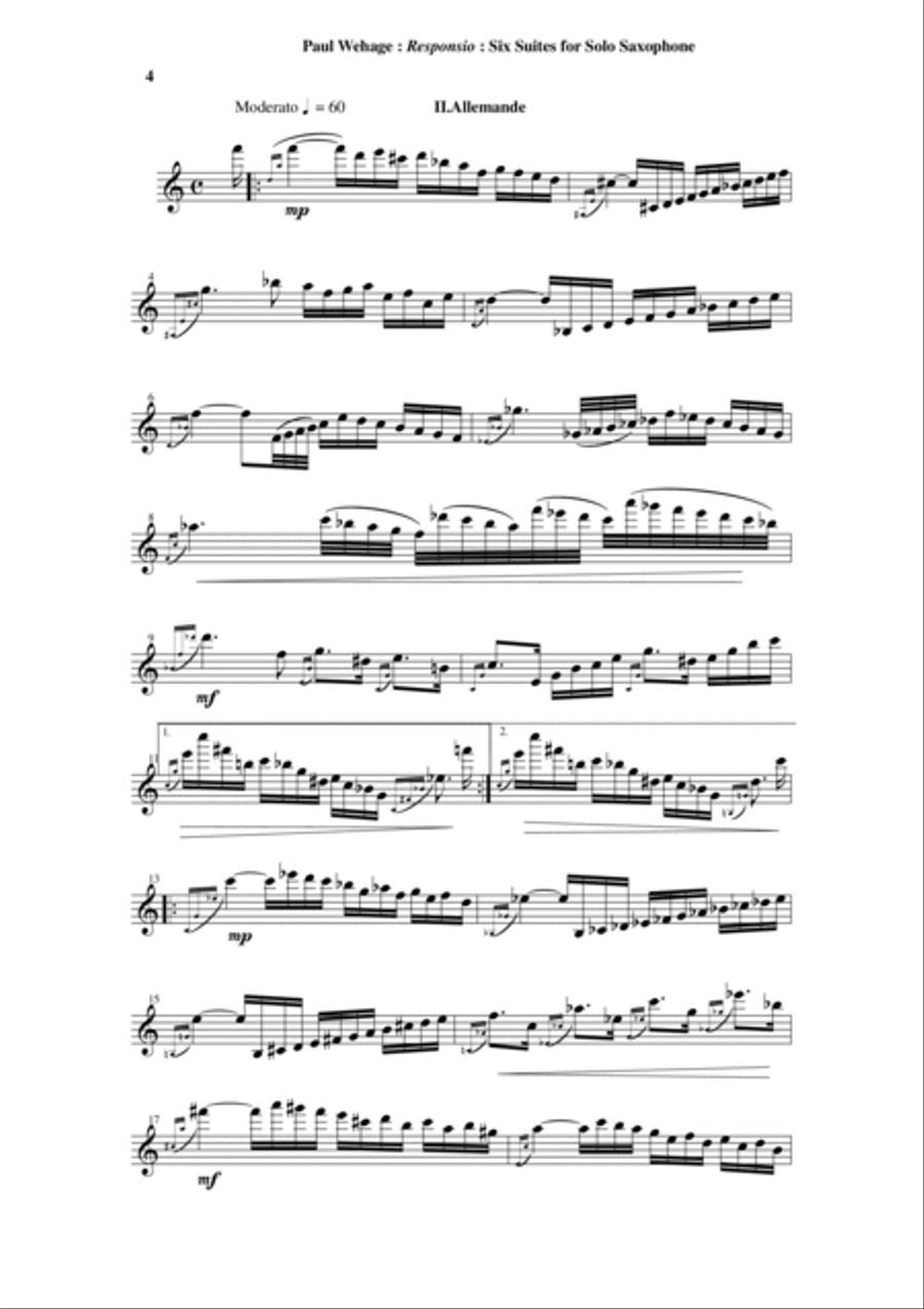 Responsio, Six Suites for solo saxophone (any)