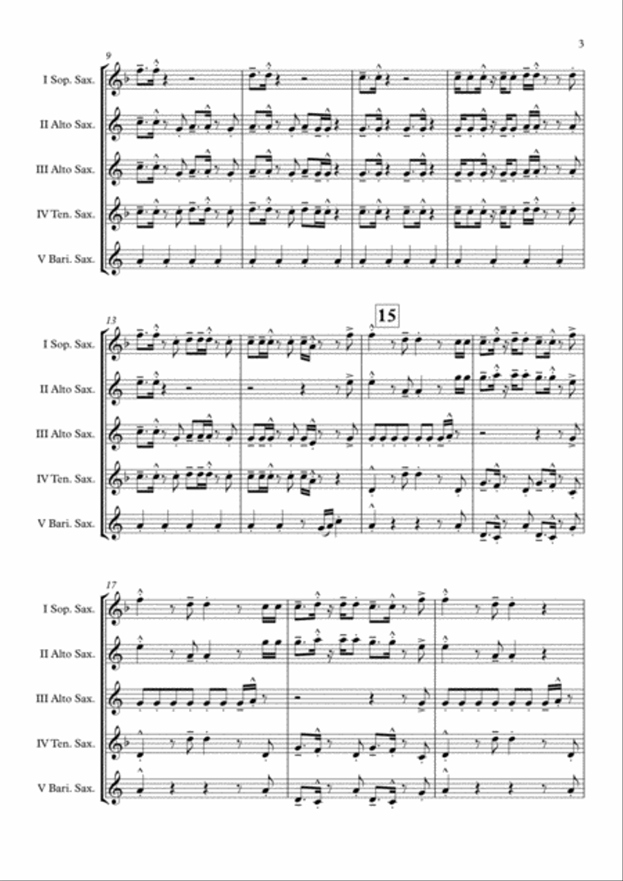 Uptown Funk Saxophone Quintet scores gallery preview page 4