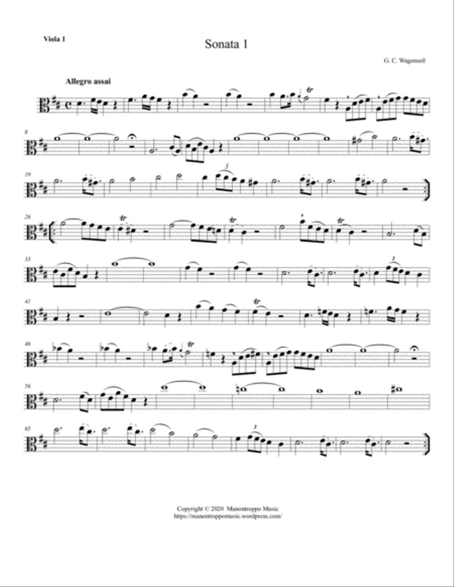 Wagenseil - Six Quartets for Two Violas, Cello and Bass String Quartet scores gallery preview page 3