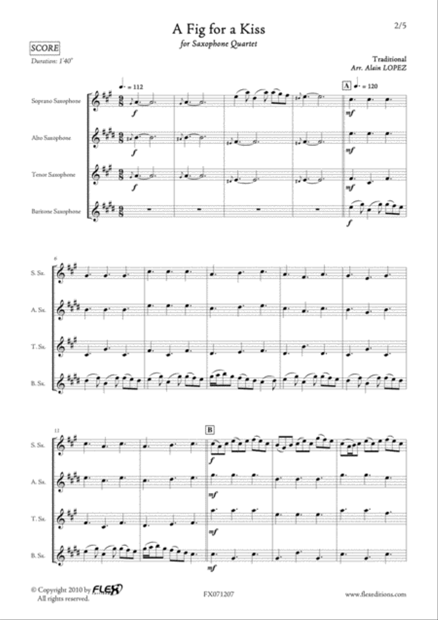 A Fig for a Kiss A Fig for a Kiss Saxophone Quartet scores gallery preview page 2