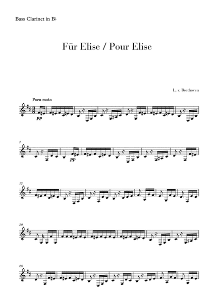 Pour Elise (Für Elise) for Bass Clarinet