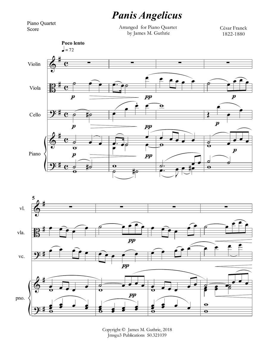 Franck: Panis Angelicus for Piano Quartet Piano Quartet scores gallery preview page 1