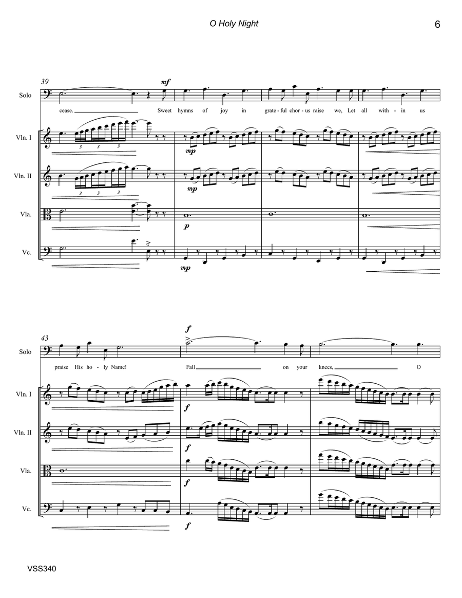 O HOLY NIGHT - VOCAL SOLO with STRING QUARTET accompaniment String Quartet scores gallery preview page 6