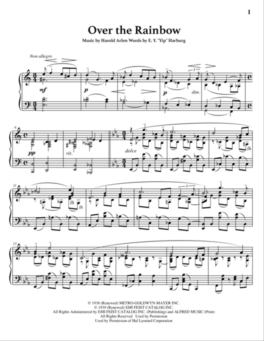 Over The Rainbow (from The Wizard Of Oz) Piano Solo scores gallery preview page 1