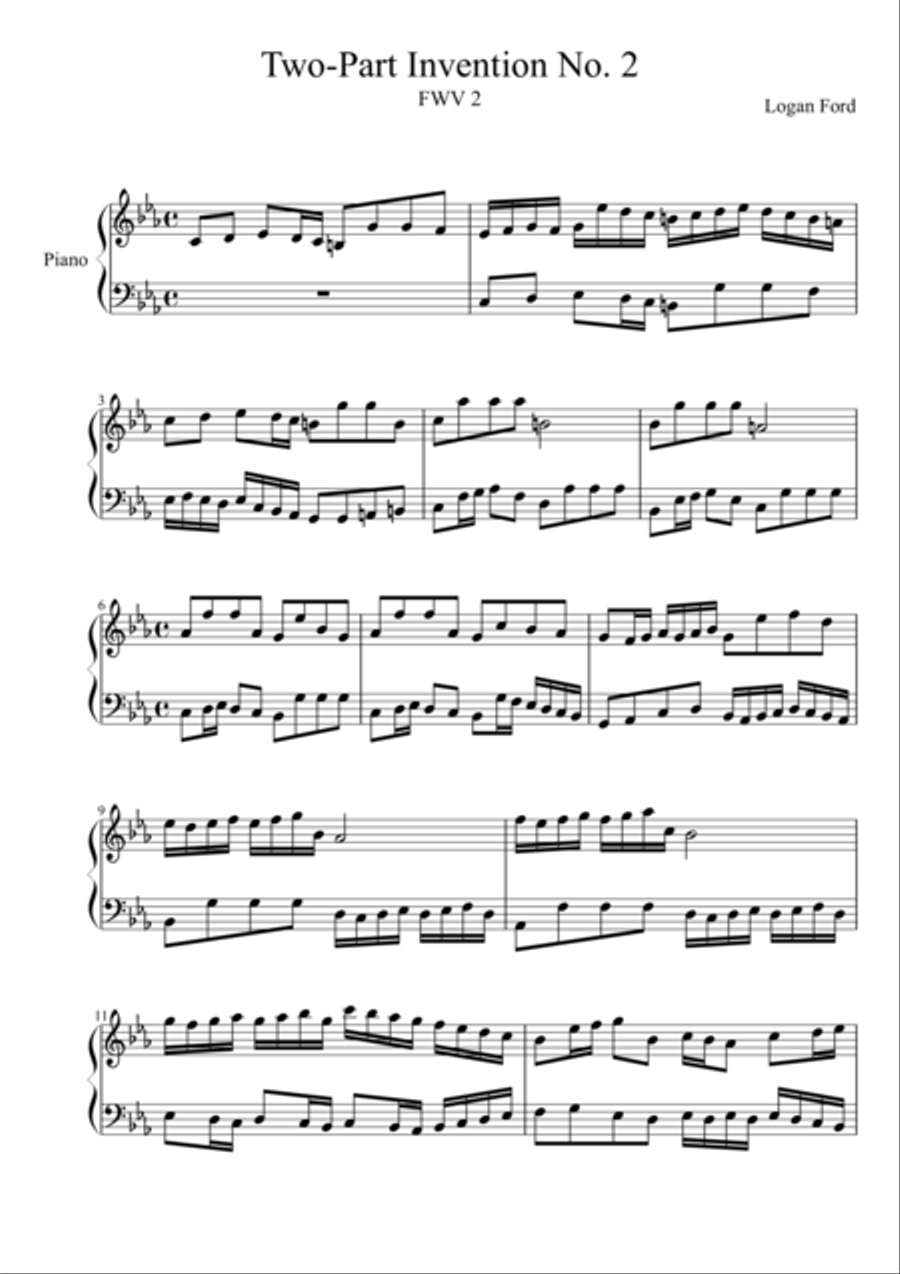 Two-Part Invention No. 2 Two-Part Invention No. 2 Piano Solo scores gallery preview page 1