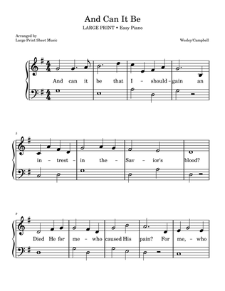 And Can It Be Hymn • LARGE PRINT • Easy Piano Solo