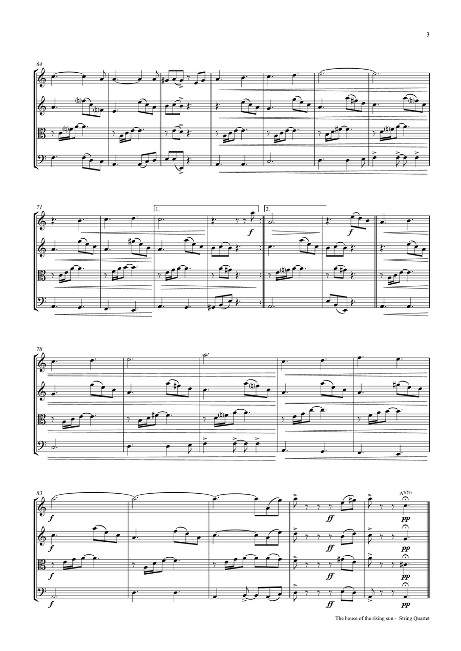 The house of the rising sun - String Quartet String Quartet scores gallery preview page 3