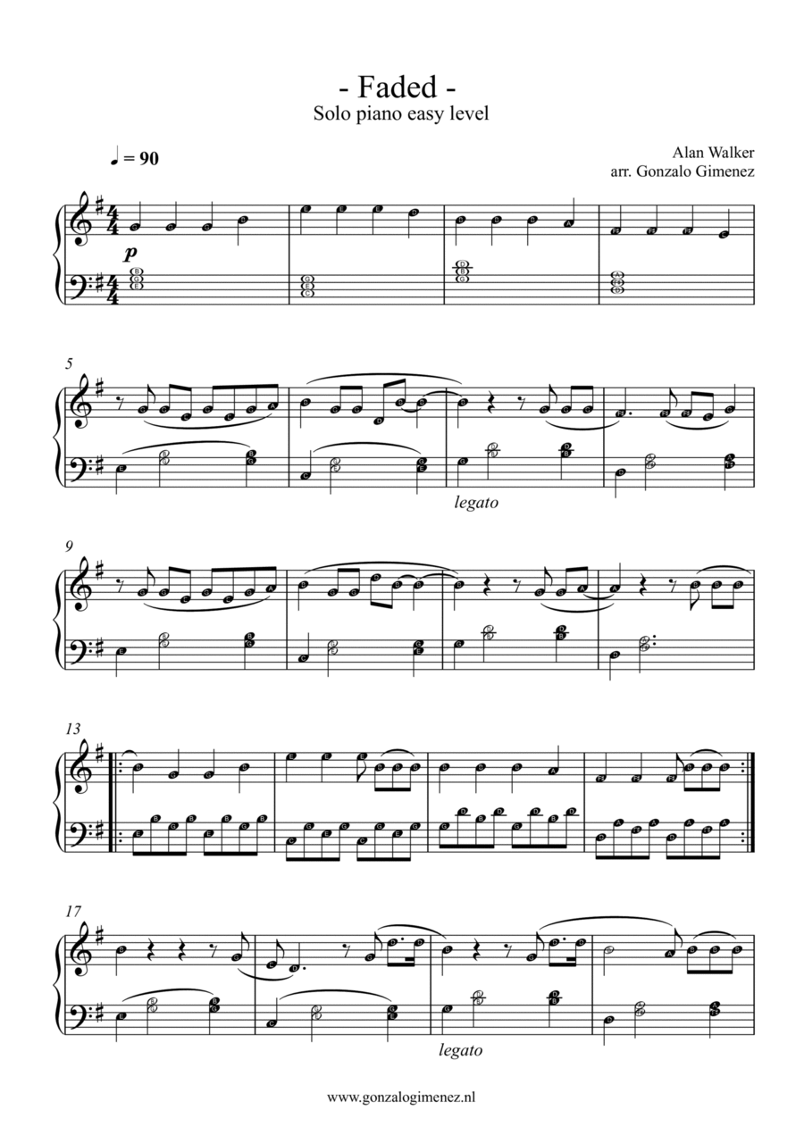 Faded Easy Piano scores gallery preview page 1