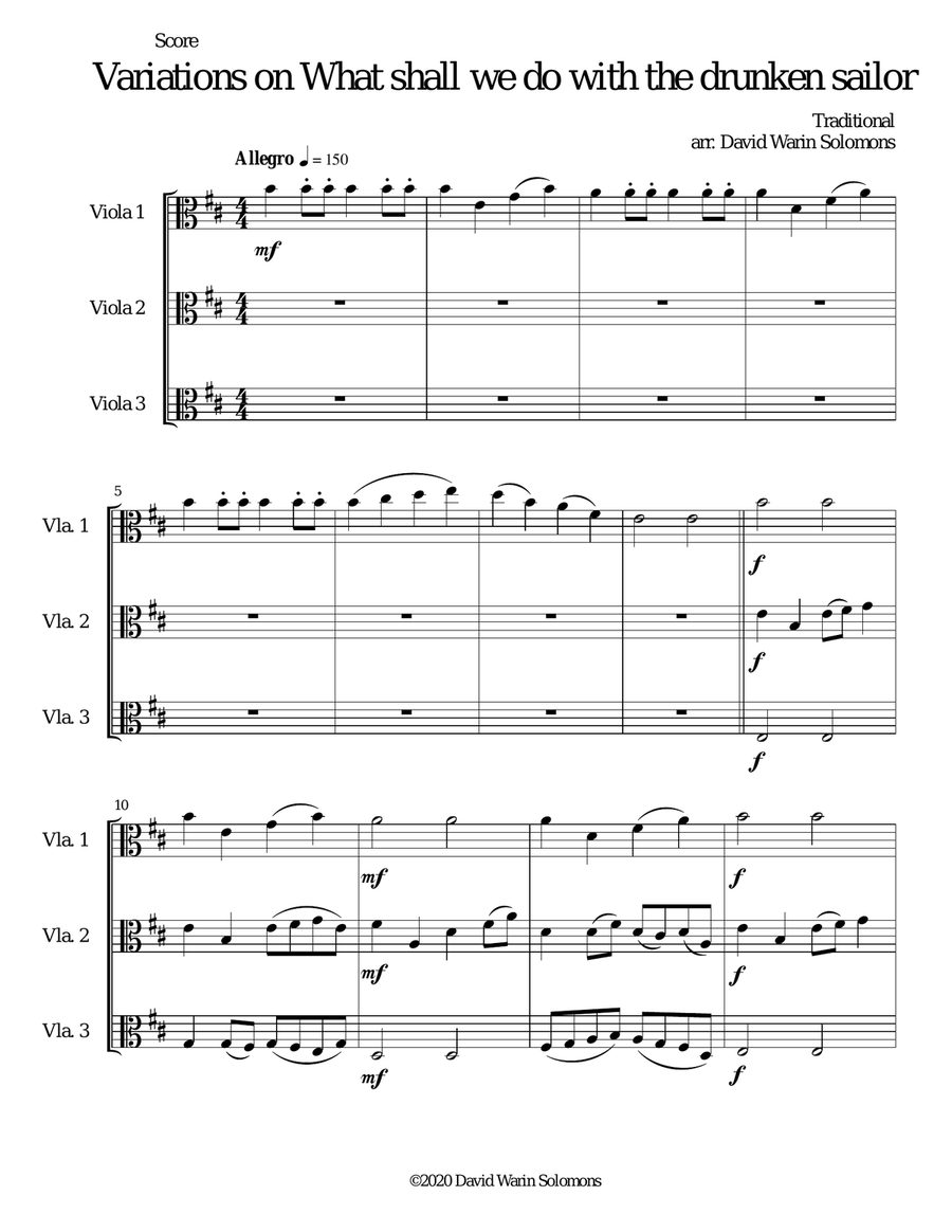 Variations on What shall we do with the drunken sailor for viola trio String Trio scores gallery preview page 1