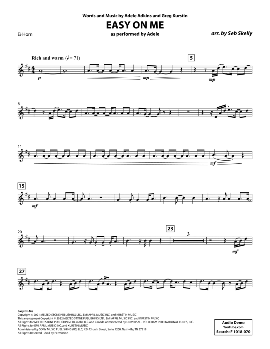 Easy On Me (for Brass Quintet) (arr. Seb Skelly) - Eb Horn