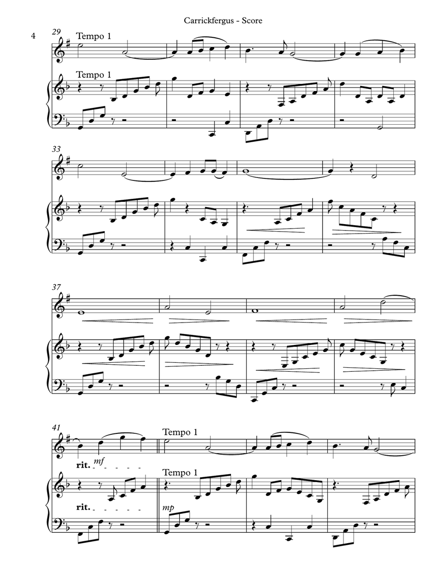 Carrickfergus Duet for Bb Trumpet & Harp Trumpet Duet scores gallery preview page 4