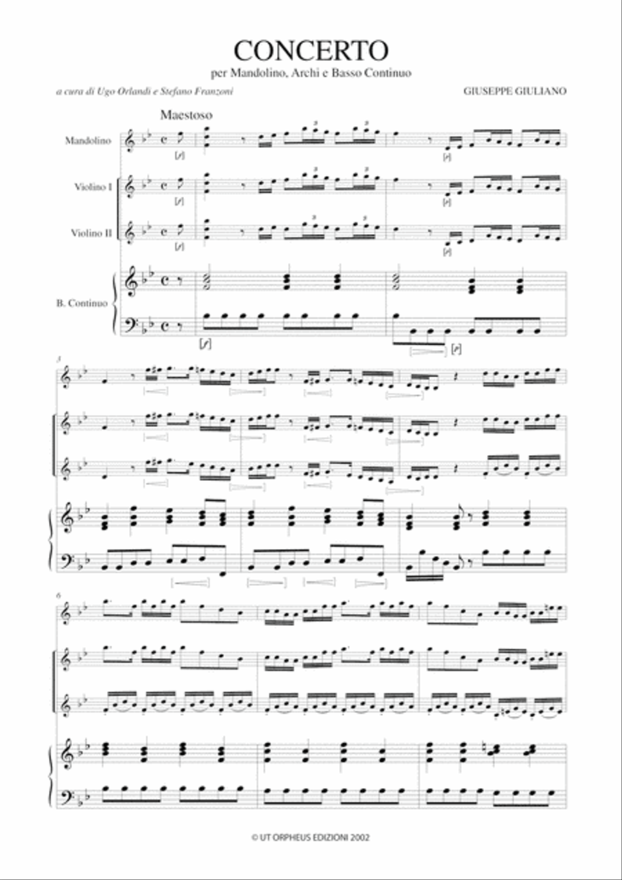 Concerto in B flat Major for Mandolin, Strings and Continuo Orchestra scores gallery preview page 2