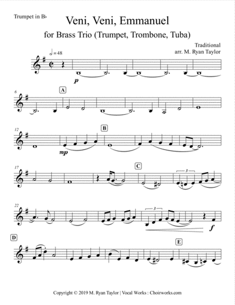O Come, O Come Emmanuel (Veni, Veni Emmanuel) for Brass Trio (Trumpet, Trombone, Tuba)