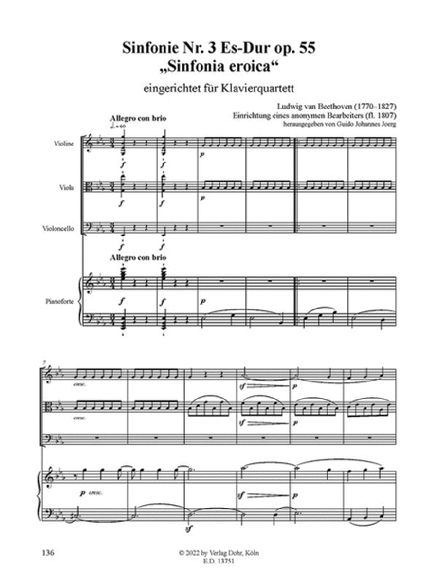 Sinfonie Nr. 3 Es-Dur op. 55 "Eroica" (Fassungen für Klavierquartett)