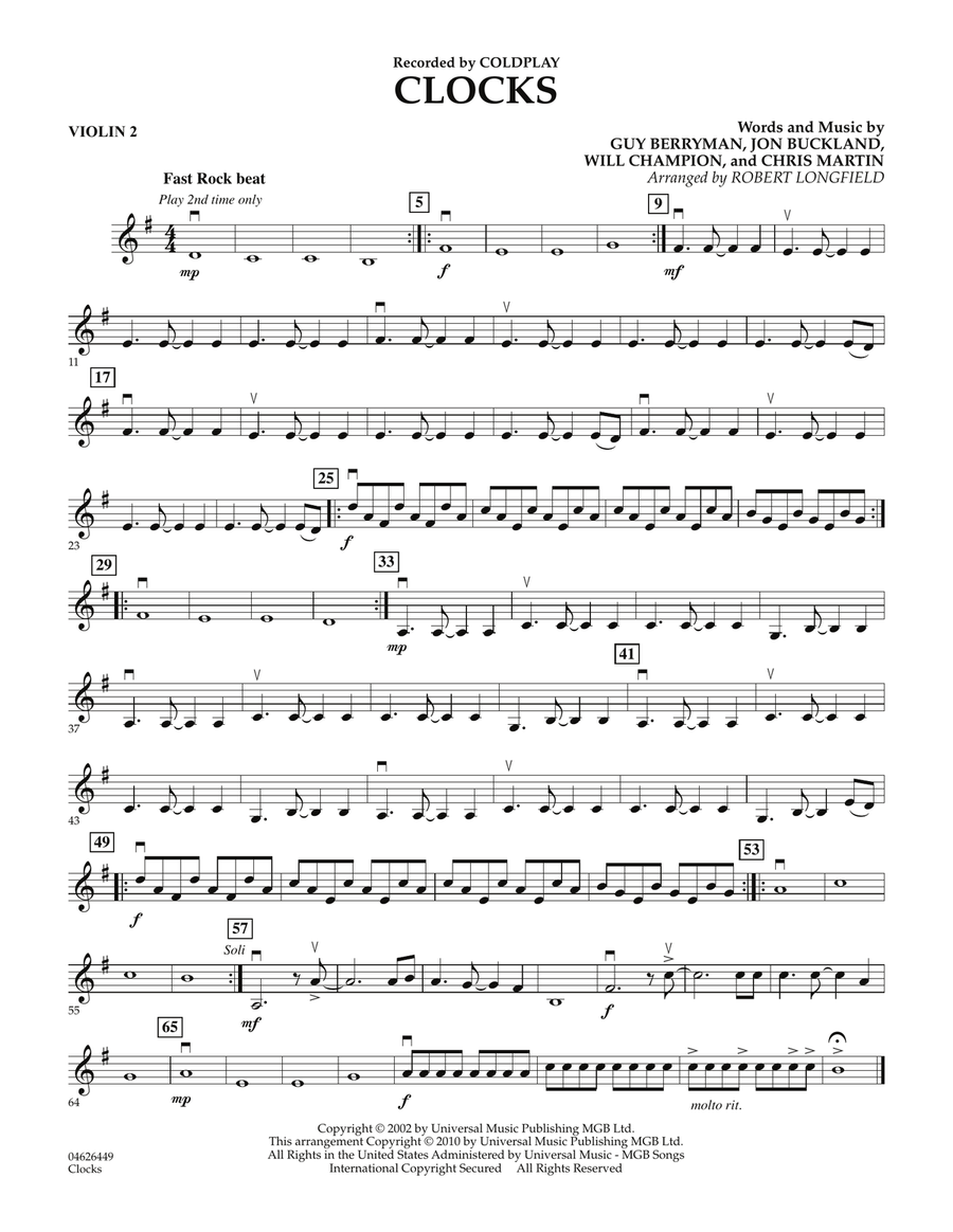 Clocks - Violin 2 Orchestra scores gallery preview page 1