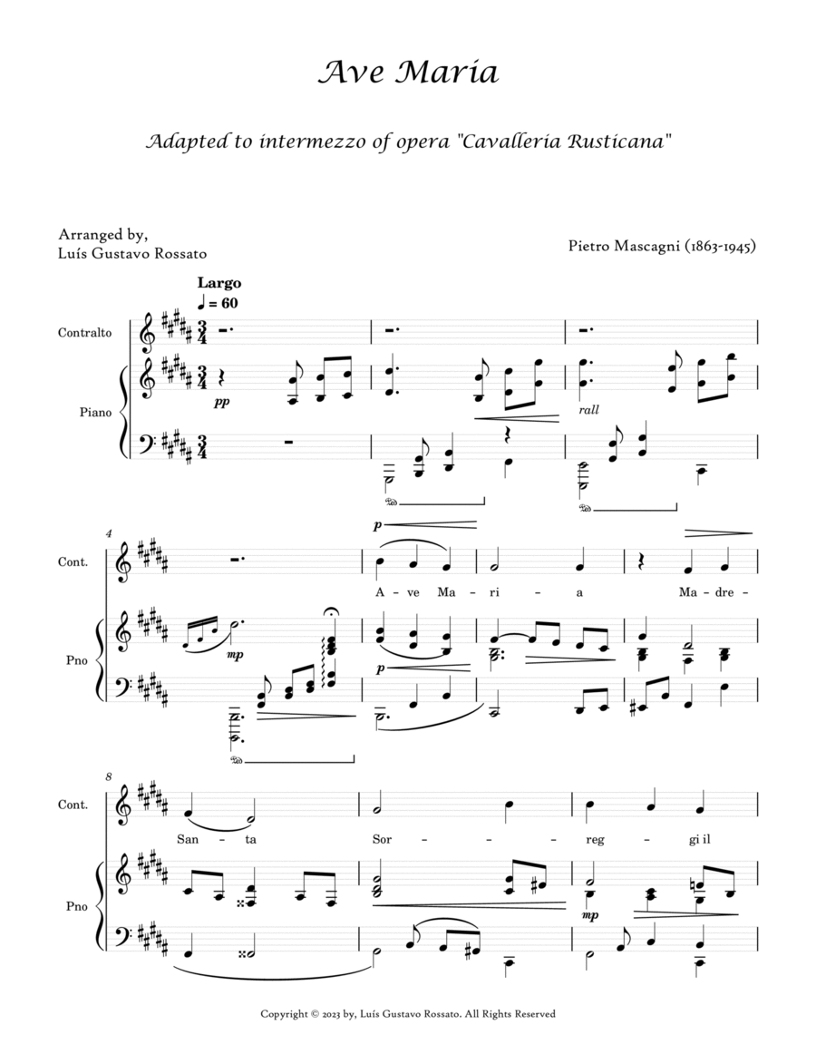 Mascagni - Ave Maria ( CONTRALTO - B Major) Piano scores gallery preview page 1