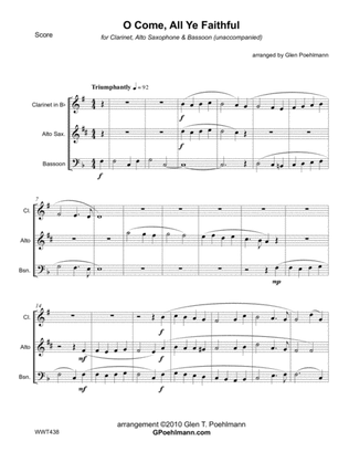 O COME ALL YE FAITHFUL - WOODWIND TRIO (Clarinet, Alto Sax & Bassoon) - unaccompanied