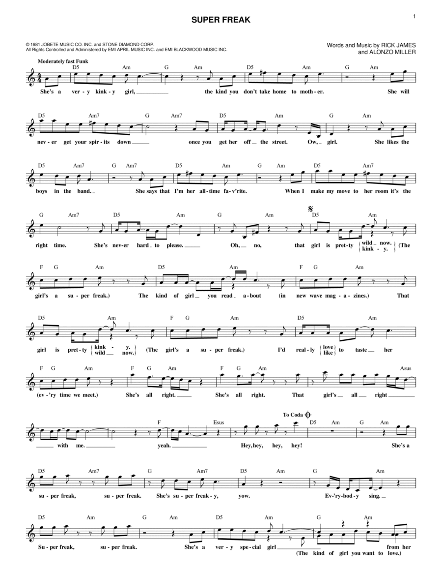 Super Freak Piano scores gallery preview page 1