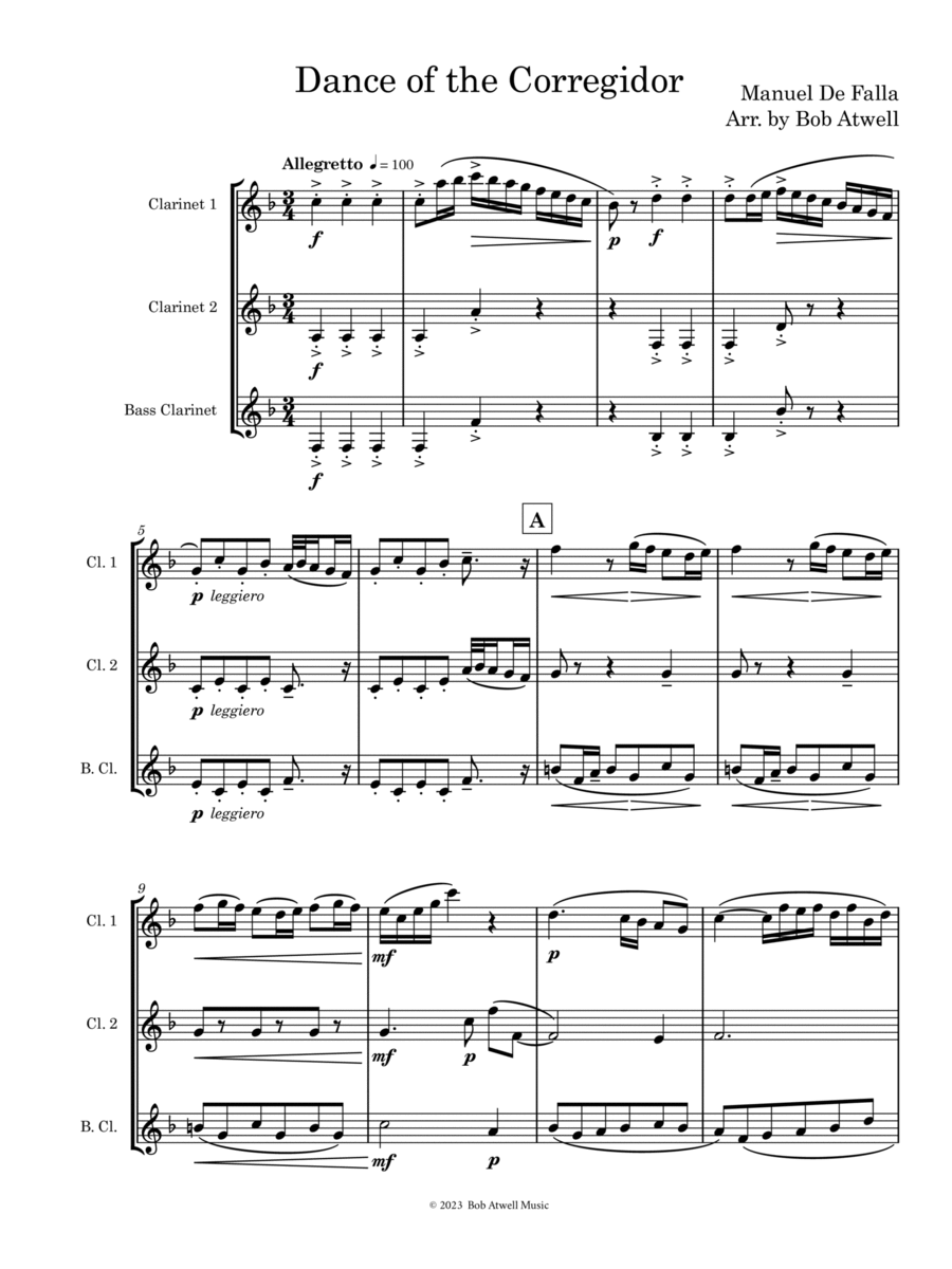 Dance of the Corregidor Clarinet Trio scores gallery preview page 1