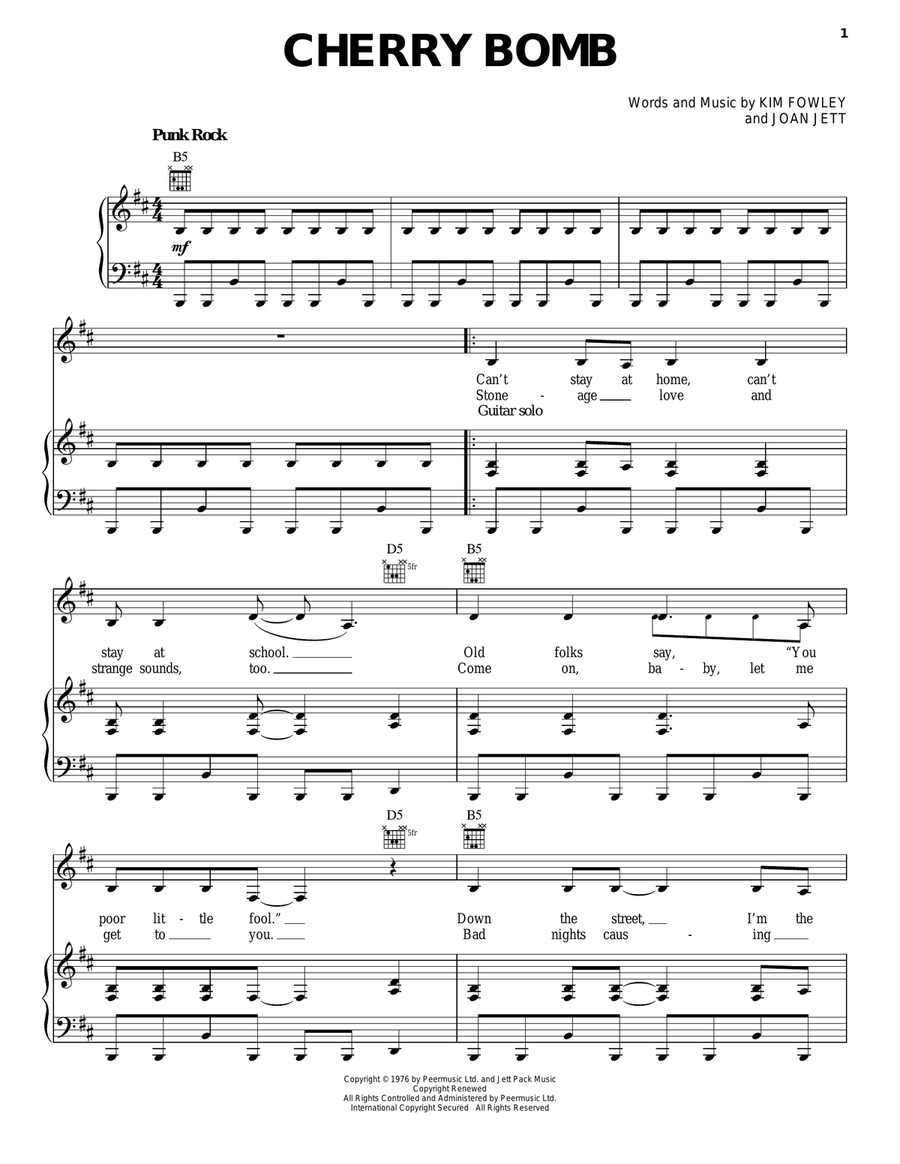 Cherry Bomb Piano, Vocal, Guitar scores gallery preview page 1
