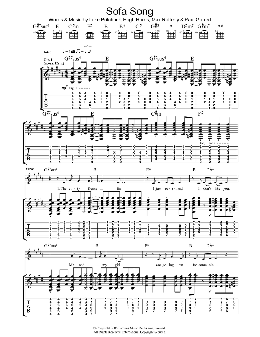 Sofa Song Guitar Tablature scores gallery preview page 1