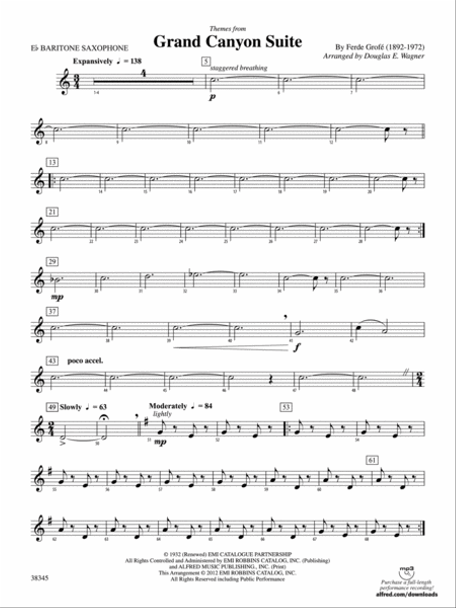 Grand Canyon Suite, Themes from: E-flat Baritone Saxophone Concert Band scores gallery preview page 1