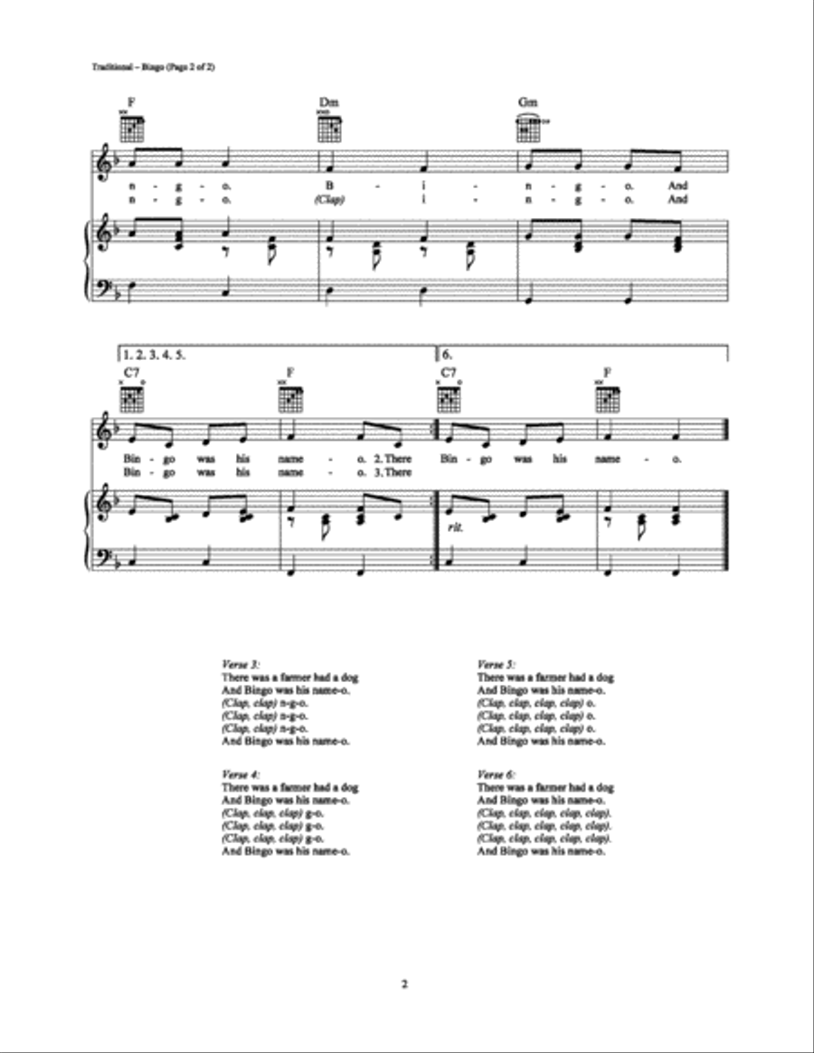 Bingo Bingo Piano, Vocal, Guitar scores gallery preview page 2
