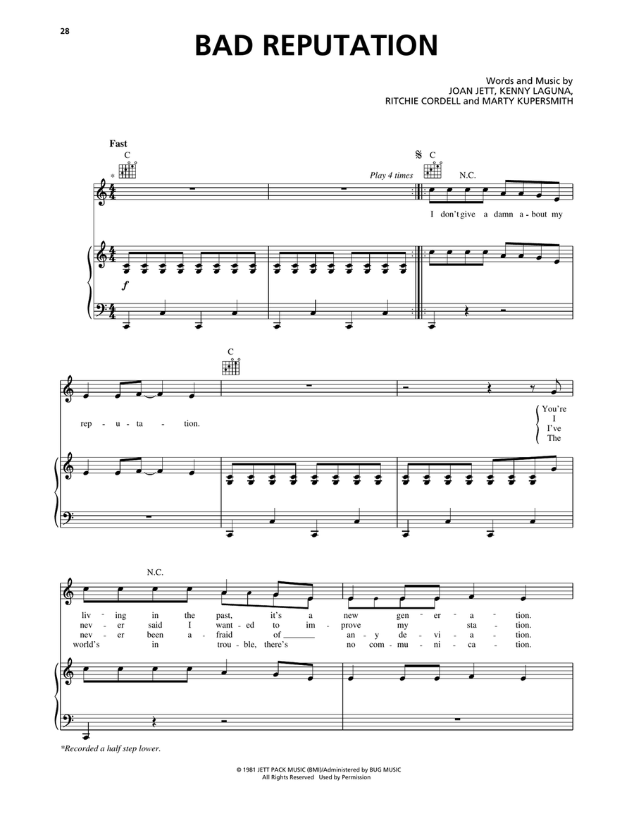 Bad Reputation Piano, Vocal, Guitar scores gallery preview page 1