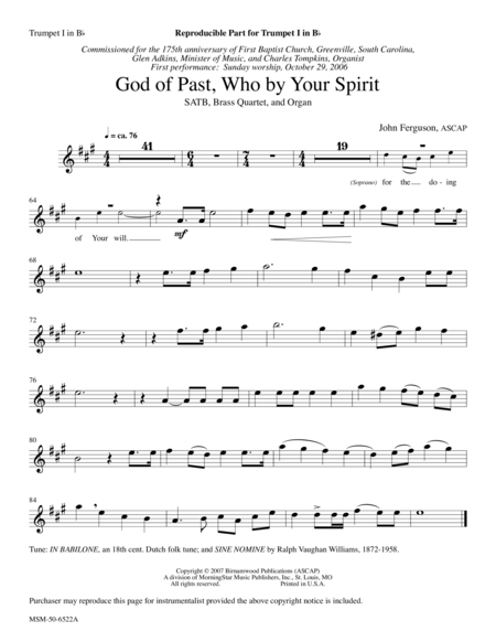 God of Past, Who By Your Spirit (Downloadable Instrumental Parts)