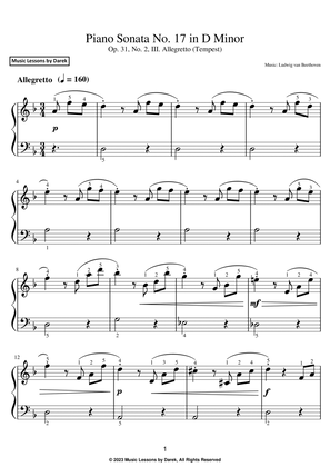 Piano Sonata No. 17 in D Minor (EASY PIANO) Op. 31, No. 2, III. Allegretto (Tempest)