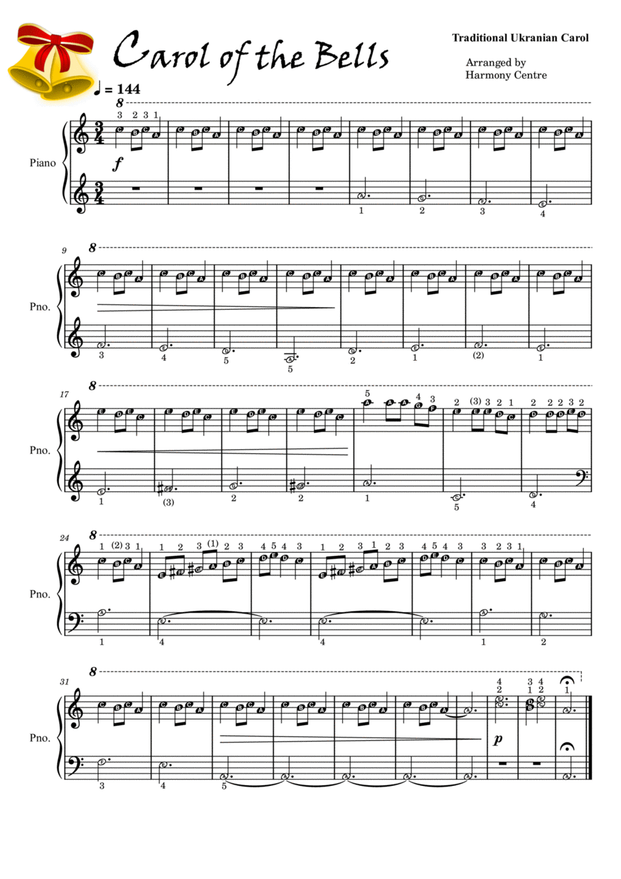 Carol of the Bells (Grade 1) Easy Piano Easy Piano scores gallery preview page 1