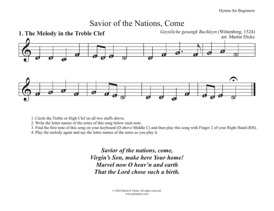 Savior of the Nations, Come (Hymns for Beginners) Piano Method scores gallery preview page 2